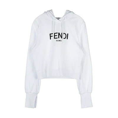 (Women) FENDI FW22 White Knit Hoodie with Large Logo Embroidery. FS7516ALCBF0ZNM