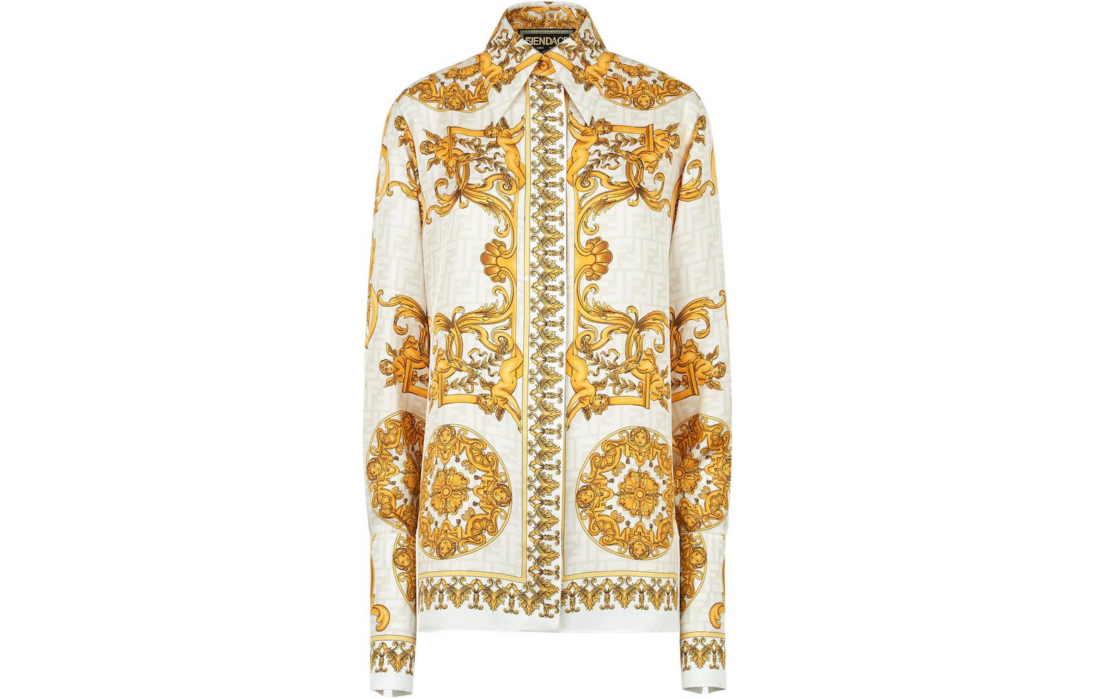 (Women) FENDI FW22 Baroque Print Long Sleeve Shirt  Yellow FS7891AIE3F0VT1