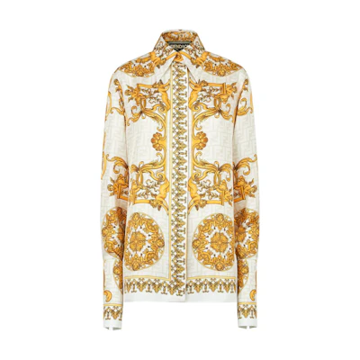 (Women) FENDI FW22 Baroque Print Long Sleeve Shirt Yellow FS7891AIE3F0VT1