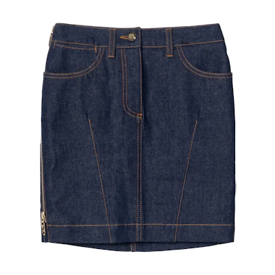 (Women) FENDI FW22 Contrast Stitch High-Waisted Denim Mini Skirt Women Blue FLQ555AMGQF1J79