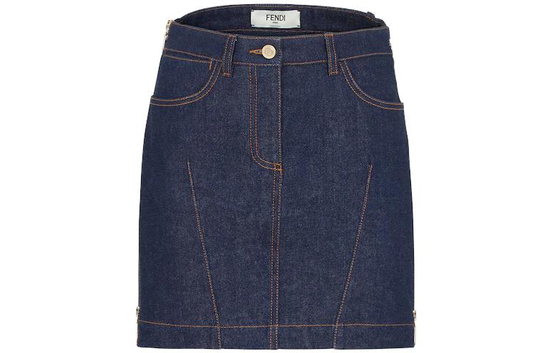 Order (W) FENDI FW22 Falda Mini Vaquera Azul Mujer con Costuras Contraste y Tiro Alto FLQ555AMGQF1J79