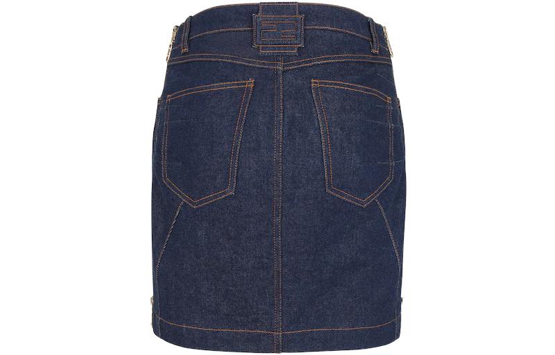 Lookbook (W) FENDI FW22 Falda Mini Vaquera Azul Mujer con Costuras Contraste y Tiro Alto FLQ555AMGQF1J79