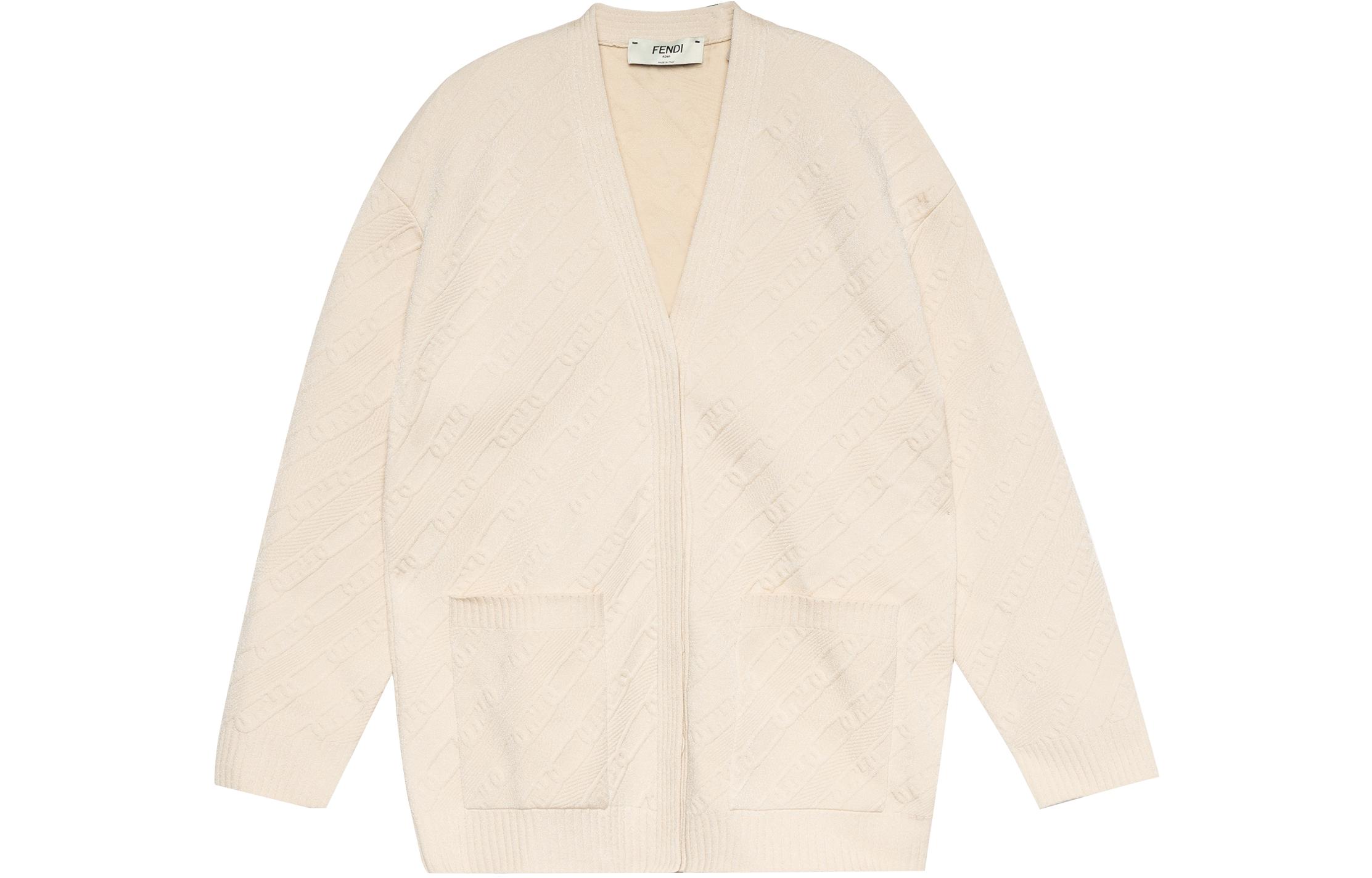 (Women) FENDI FW22 Embossed V-Neck Knit Sweater Women’s Off-White FZC944ALOHF1IHA