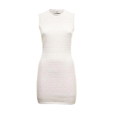(Women) FENDI FW22 Jacquard Logo Knit Sleeveless Mini Dress Women’s White FZDA16AJTLF0ZNM