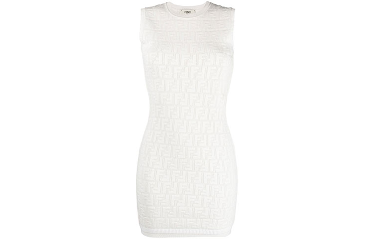 Order (W) FENDI FW22 提花Logo無袖針織迷你洋裝 女款 白色 FZDA16AJTLF0ZNM