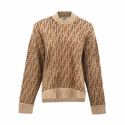 (Women) FENDI FW22 Monogram Jacquard Knit Pullover Sweater Women’s Light Brown FZX860ALAPF10W1