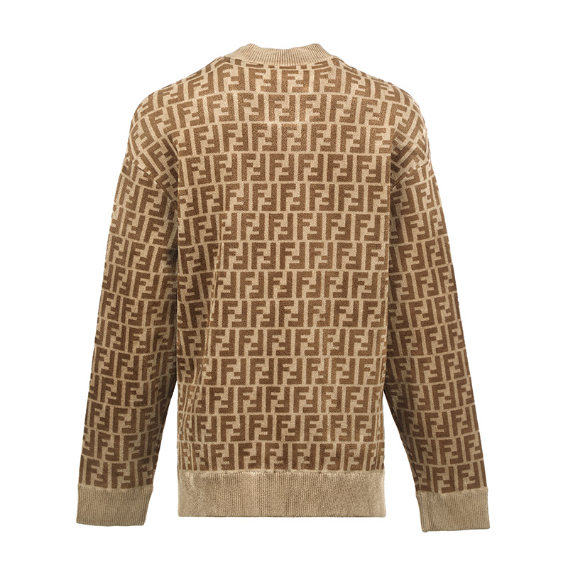 Lookbook (W) FENDI FW22 Monogram Jacquard Knit Sweater Wanita Coklat Muda FZX860ALAPF10W1