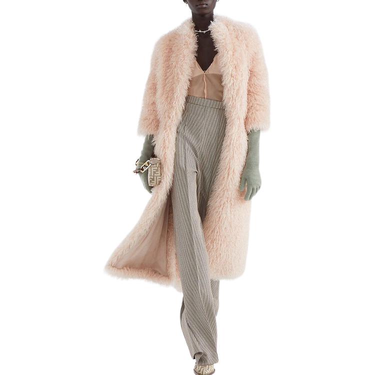 Shop (W) 芬迪FW22女士高腰宽松格纹裤卡其色 FR6389ALCDF1IHB