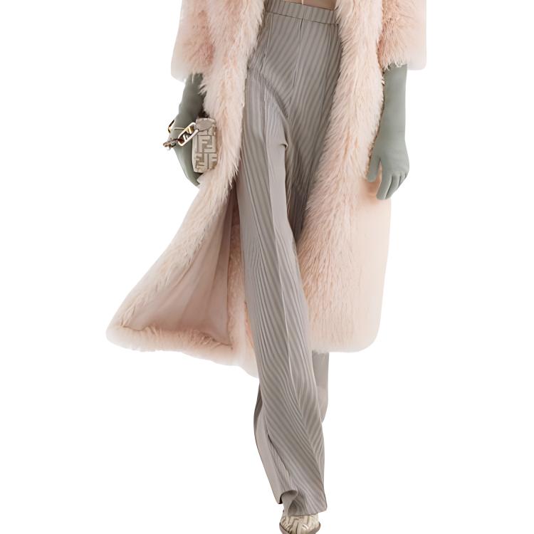 Purchase (W) 芬迪FW22女士高腰宽松格纹裤卡其色 FR6389ALCDF1IHB