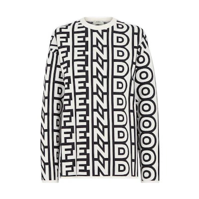 (Women) FENDI FW22 Roma Capsule Crewneck Letter Logo Knit Sweater Women White FZX960AMDSF1KCV