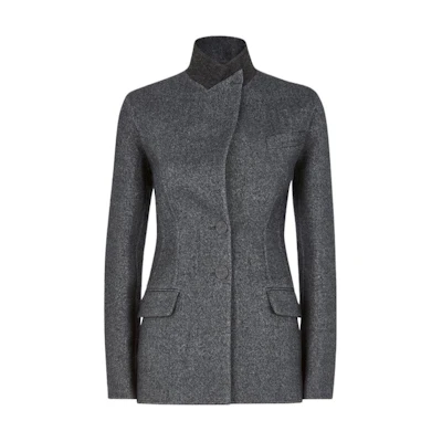 (Women) Fendi FW22 Solid Color Stand-Collar Buttoned Jacket in Dark Gray FJ7293ALBSF1IHJ