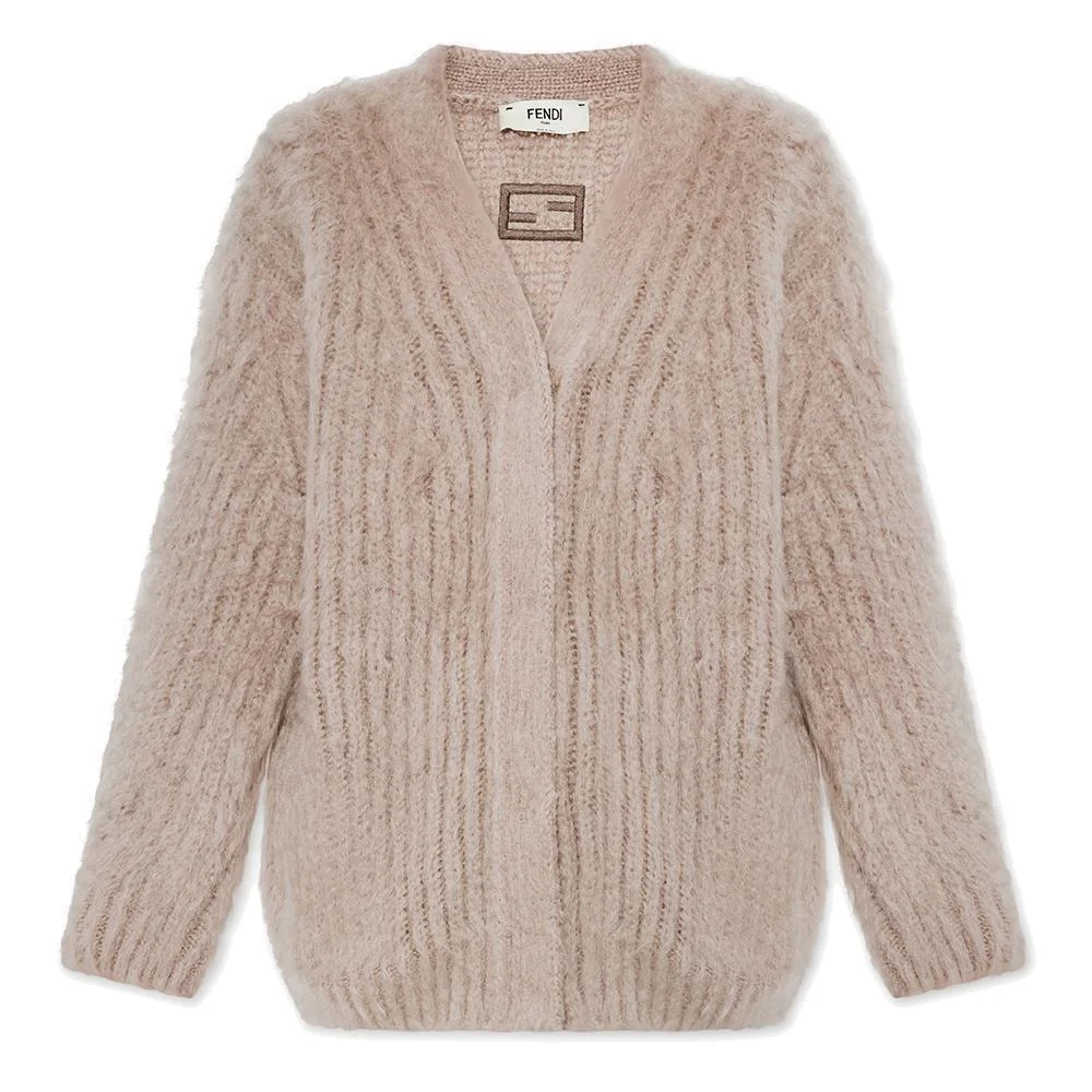 (Women) FENDI FW22 V-Neck Loose Knit Sweater Beige  Long-Sleeve Pullover. FZC957AMDCF1J7B