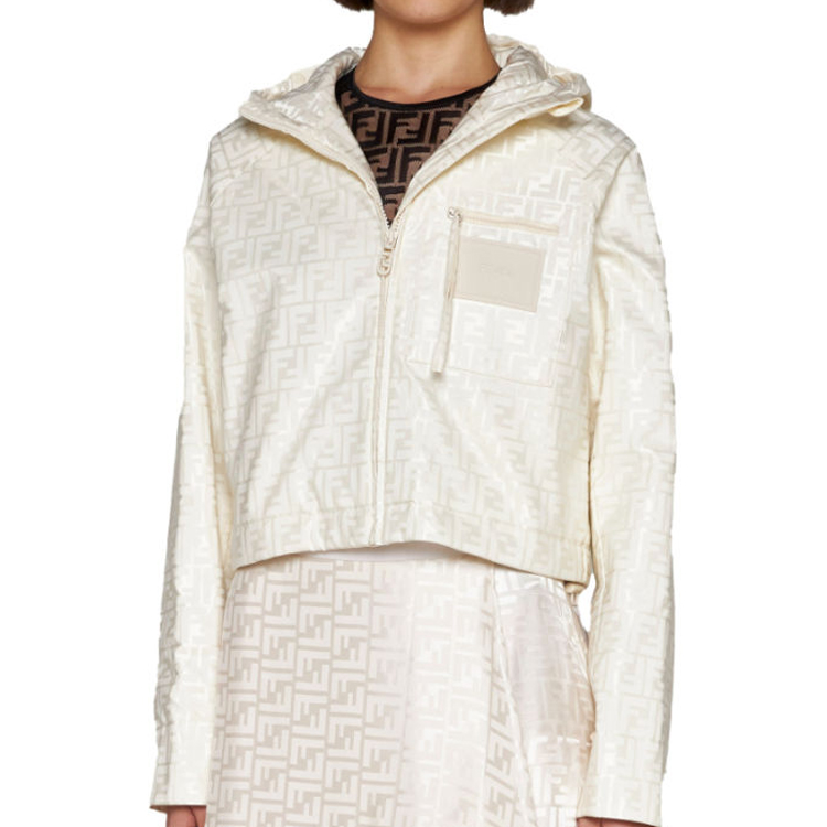 Lookbook (W) 芬迪FW23 logo印花拉链连帽外套 米白色. FAN127AK9ZF1M2A