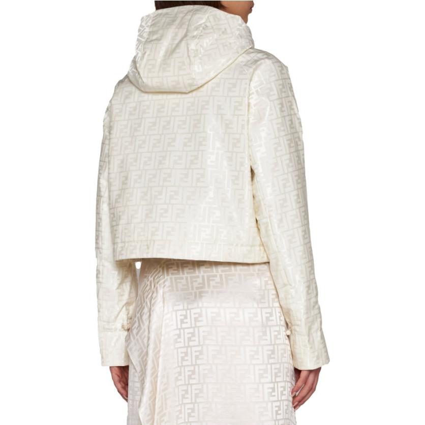 Shop (W) 芬迪FW23 logo印花拉链连帽外套 米白色. FAN127AK9ZF1M2A