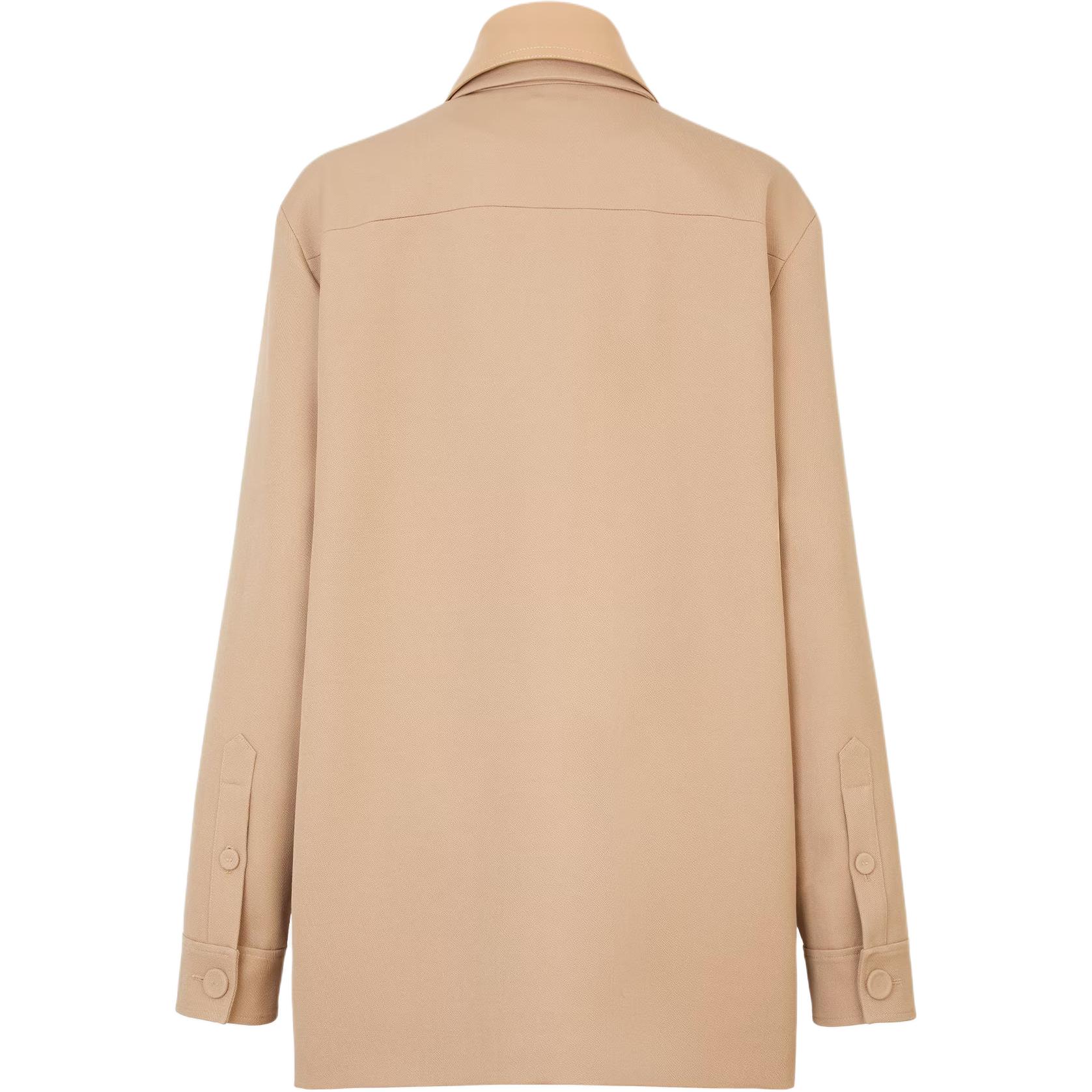 Lookbook (W) FENDI FW24 Jaket Lengan Panjang Beige Logo Kolar Butang Snap. FJ7561AJYFF1PNO