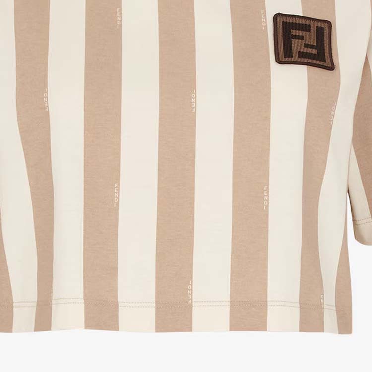 Details for (W) Camiseta Beige FENDI FW24 de Rayas con Logo y Manga Corta Casual. FS9662AS8EF1P2V