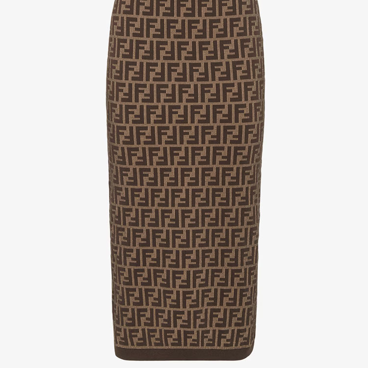 Sizing (W) 芬迪 FW24 棕色标志高领修身针织连衣裙中长款。 FZDC84ASJTF0GGE