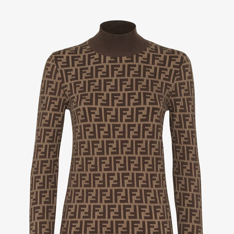 Purchase (Women) FENDI FW24  Brown Logo Turtleneck Slim Fit Knit Sweater. FZXC73ASJTF0GGE