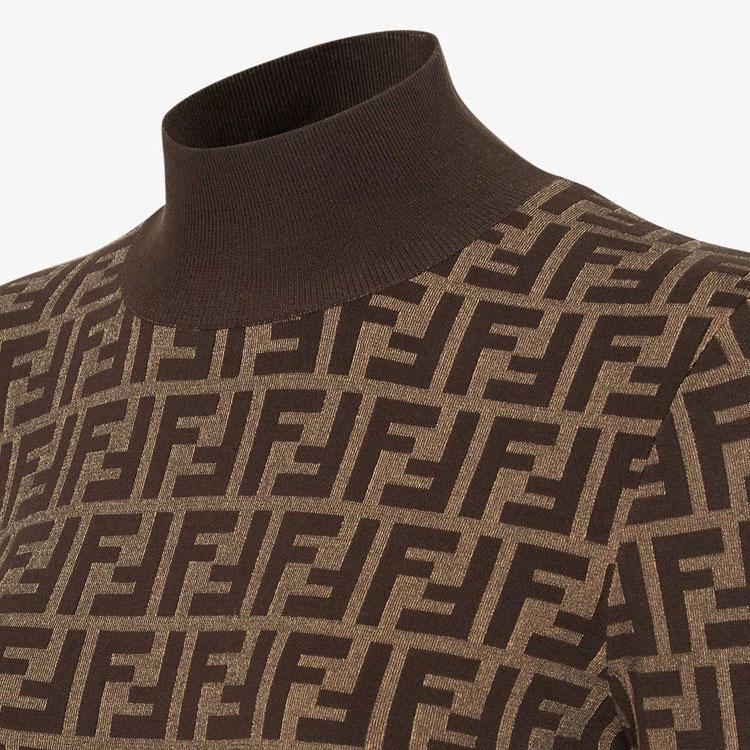 Details for (Women) FENDI FW24  Brown Logo Turtleneck Slim Fit Knit Sweater. FZXC73ASJTF0GGE
