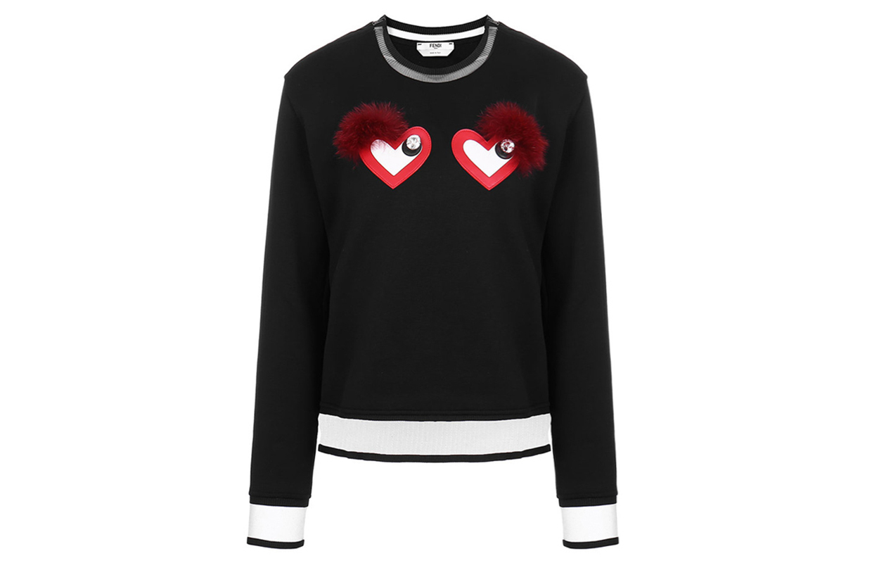(Women) FENDI Heart Print Pullover Sweatshirt Black FS6641O2BF0GME