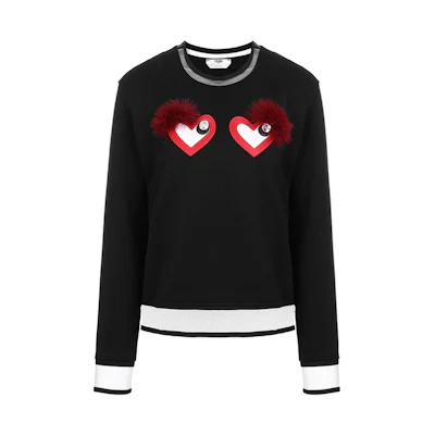 (Women) FENDI Heart Print Pullover Sweatshirt Black FS6641O2BF0GME