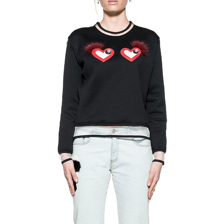 Shop (W) FENDI 心型印花黑色套頭衫 FS6641O2BF0GME