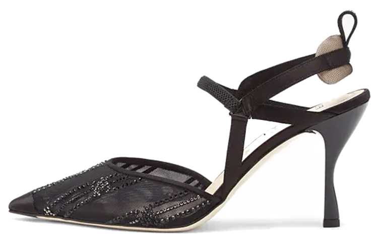 (W) Fendi High-Heeled Mesh Embroidery with Rhinestones 'Black'