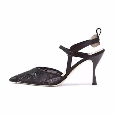 (W) Fendi High-Heeled Mesh Embroidery with Rhinestones 'Black'