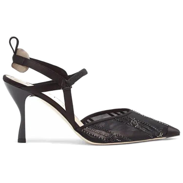 (W) Fendi High-Heeled Mesh Embroidery with Rhinestones 'Black' 圖 2