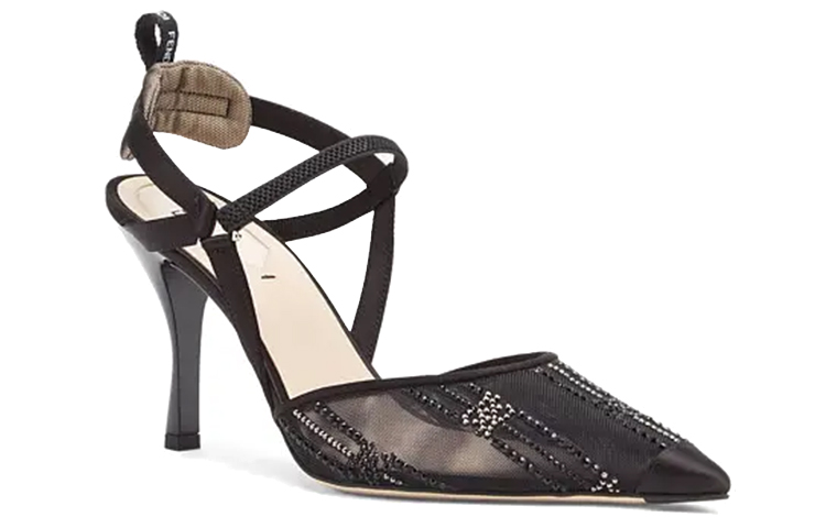 (W) Fendi High-Heeled Mesh Embroidery with Rhinestones 'Black' 圖 3
