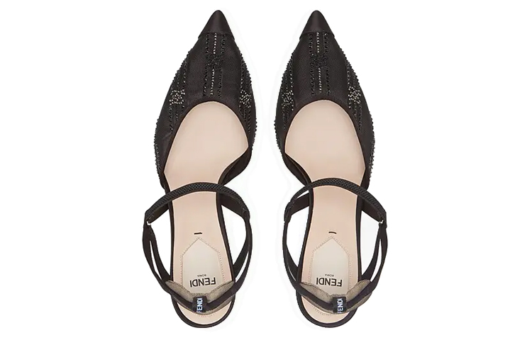(W) Fendi High-Heeled Mesh Embroidery with Rhinestones 'Black' 圖 4
