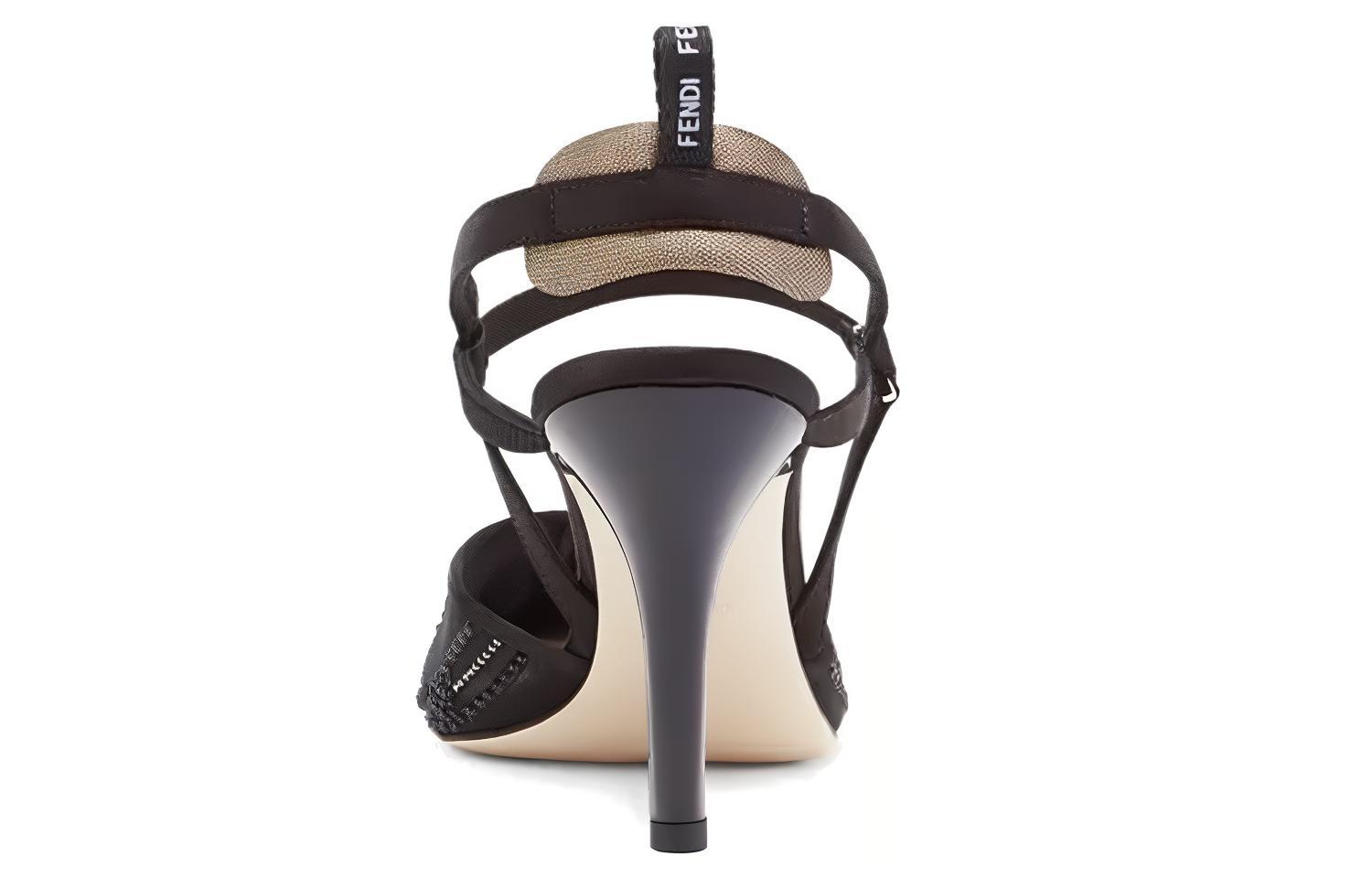 (W) Fendi High-Heeled Mesh Embroidery with Rhinestones 'Black' 圖 5