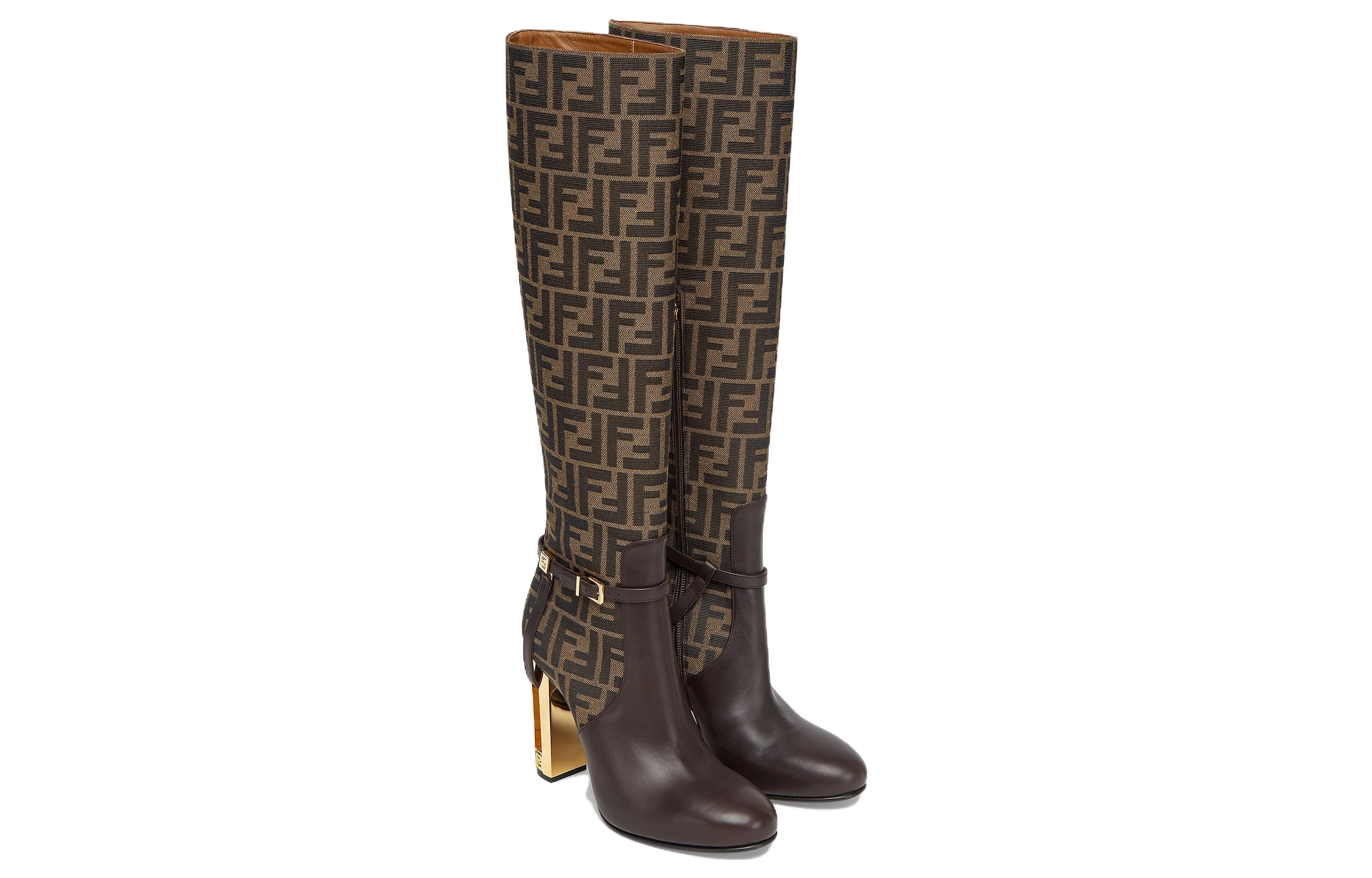 Shop (W) Fendi Hoge Laarzen ''Eenvoudig Bruin Leren Design'' 8W8440AJZFF1D1C