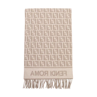 (Women) FENDI Jacquard Fringe Wool Scarf for Women - Gray FXT113AQCWF0QD3