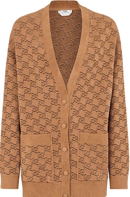 (W) FENDI 棕色滿版V領針織開衫 長袖休閒毛衣 FZC920AHEDF1FLF Order (W) FENDI 棕色滿版V領針織開衫 長袖休閒毛衣 FZC920AHEDF1FLF