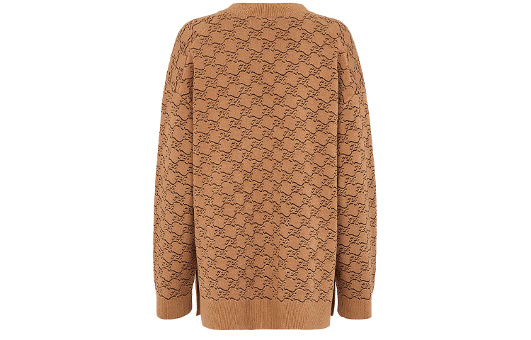 Lookbook (W) FENDI 棕色滿版V領針織開衫 長袖休閒毛衣 FZC920AHEDF1FLF