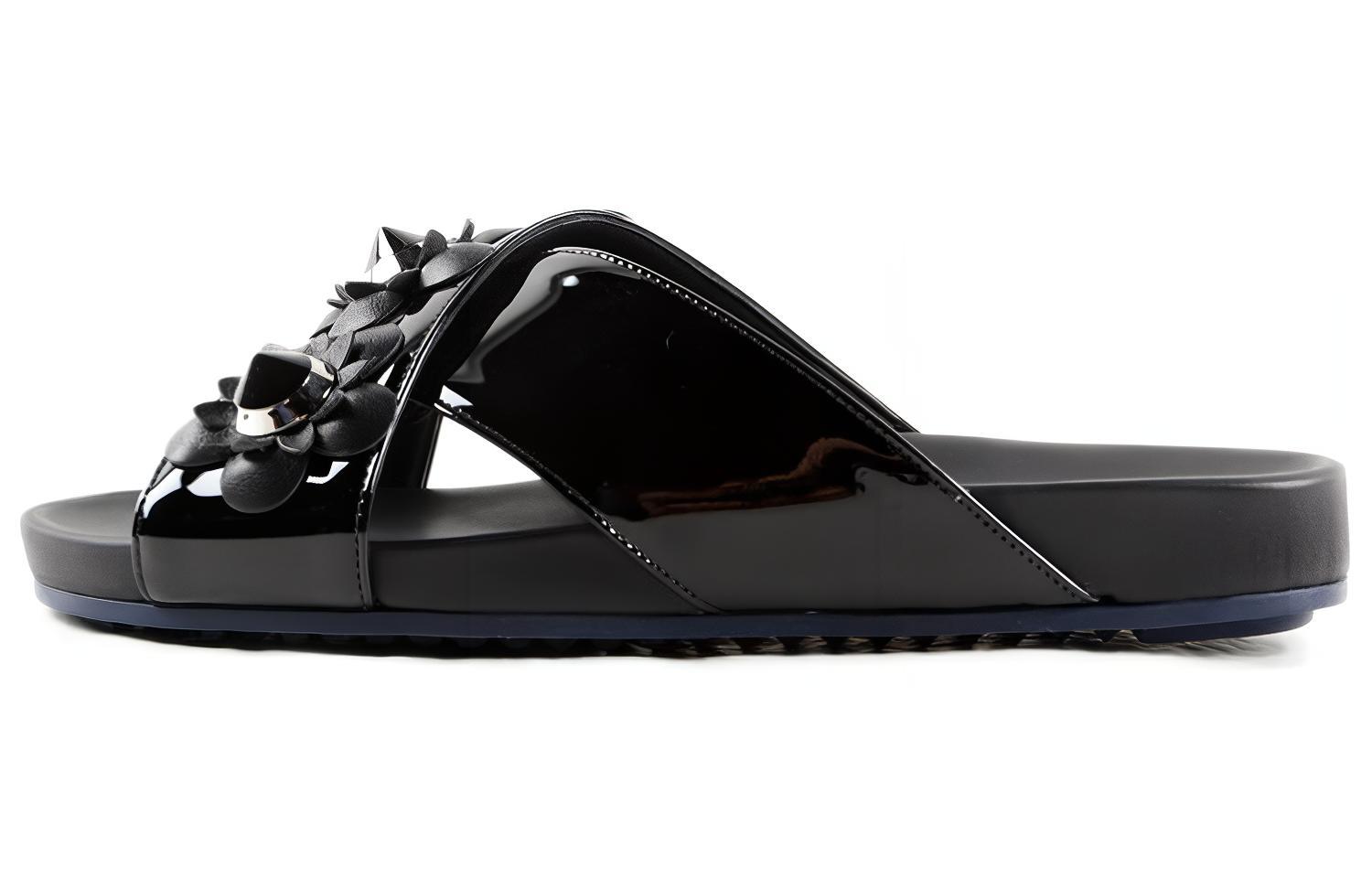 (W) Fendi Leather Crossover Slide 'Black CMFT Flat'