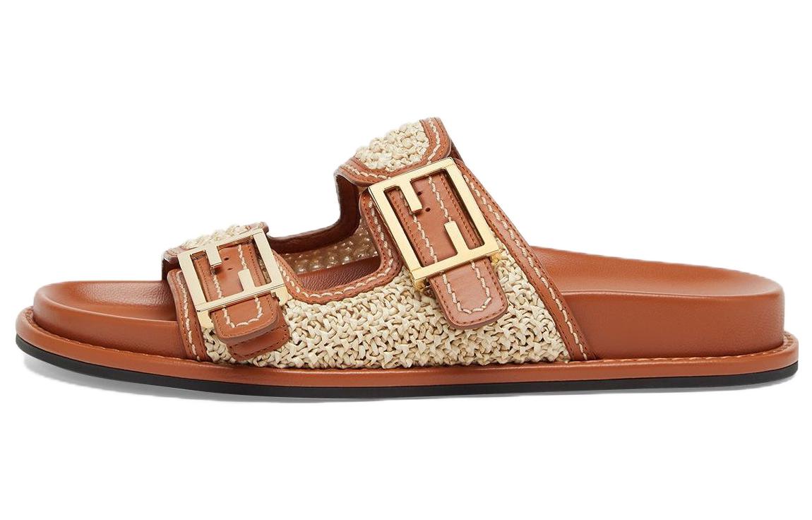 (Women) Fendi Leather Double Strap Flat Sandals 'Brown Fashion' 8X8326AO0DF1LR0