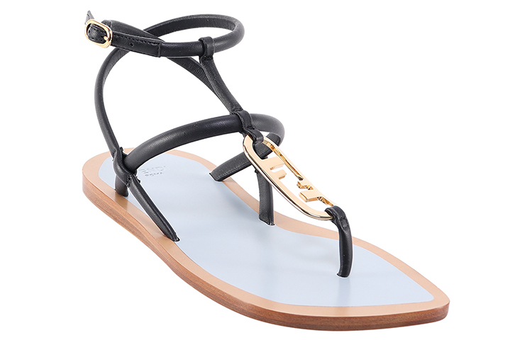 (W) Fendi Leather Flat Sandal 'Black' 圖 2