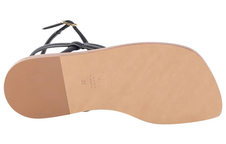 (W) Fendi Leather Flat Sandal 'Black' 圖 4