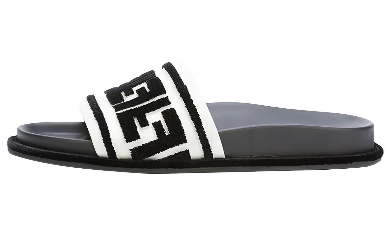 (W) Fendi Leather Flat Slide 'Black White'