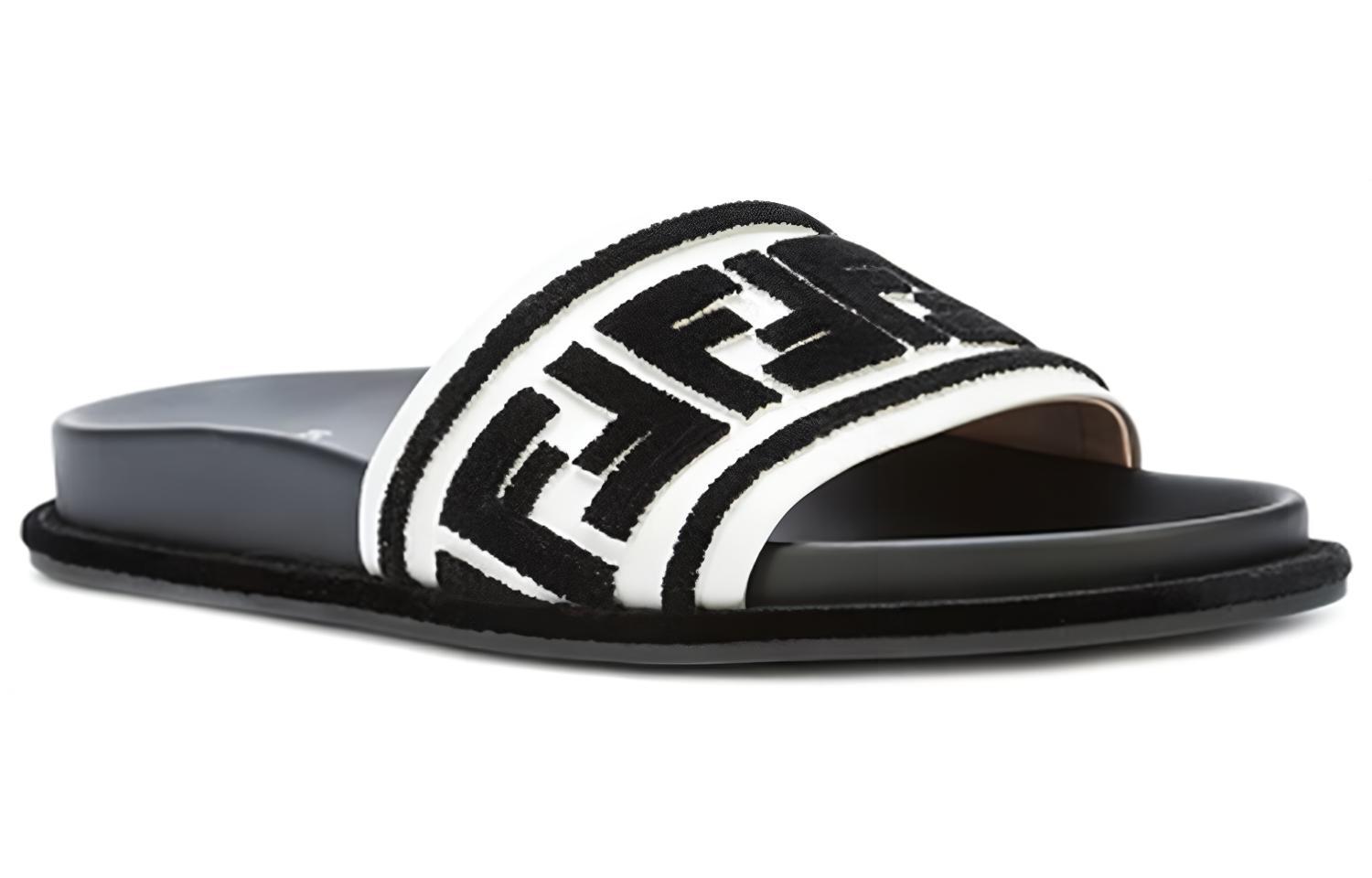 (W) Fendi Leather Flat Slide 'Black White' 圖 2