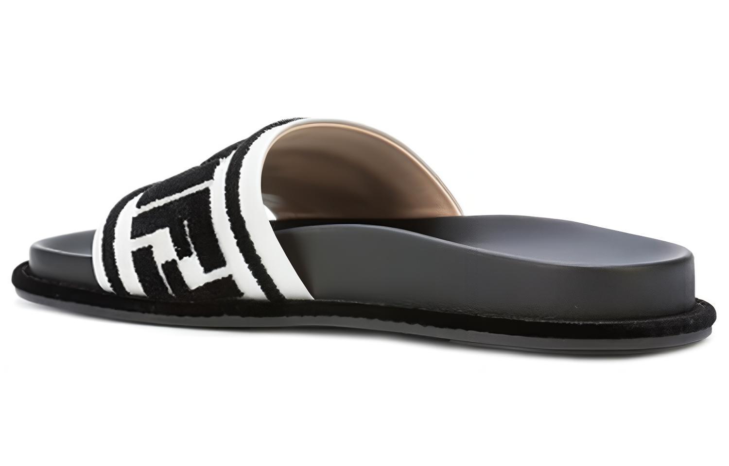 (W) Fendi Leather Flat Slide 'Black White' 圖 3
