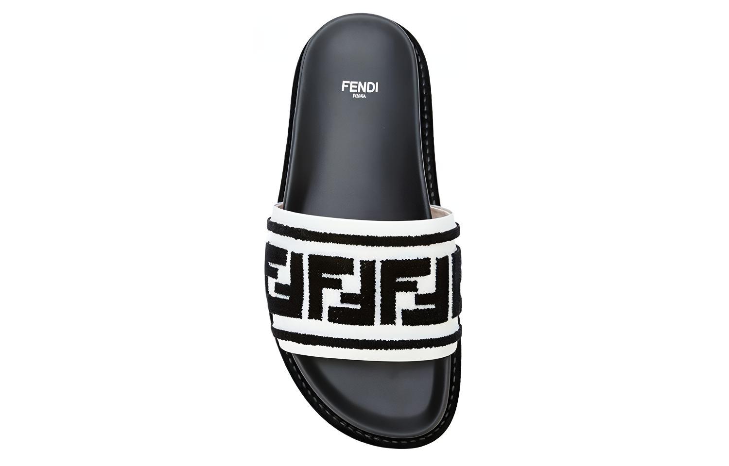 (W) Fendi Leather Flat Slide 'Black White' 圖 4
