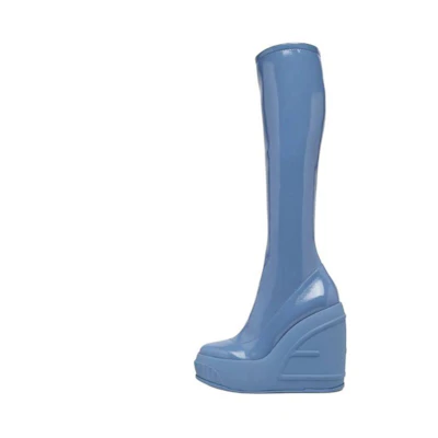 (W) Fendi Leather High-Top Platform Boots with Zipper 'Blue'