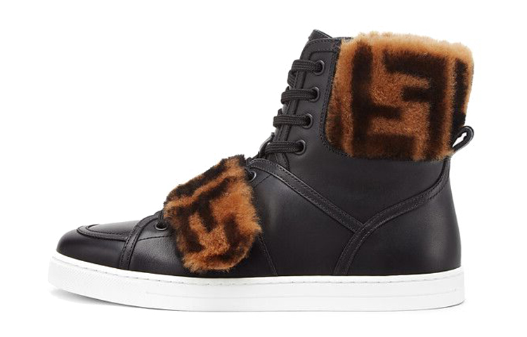 Buy (W) 芬迪高帮黑色标志皮草鞋 8E8209AGE9F0PMM