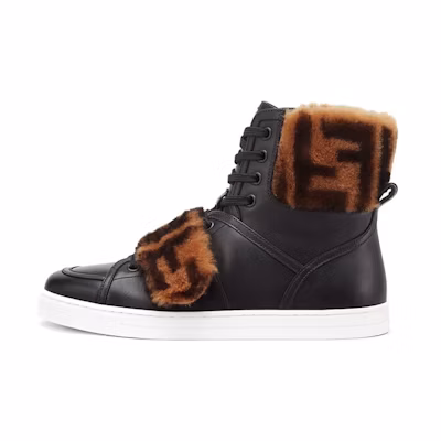 (W) Fendi Leather High 'Black Logo Fur'