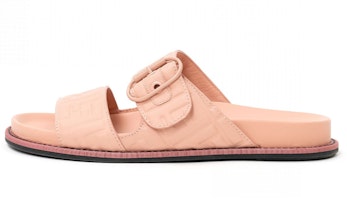 (Women) Fendi Leather Open-Toe Buckle Round Toe Flat Pink 'Fashion Slide' 8X6749A9TBF19C0 (Women) Fendi Leather Open-Toe Buckle Round Toe Flat Pink 'Fashion Slide' 8X6749A9TBF19C0