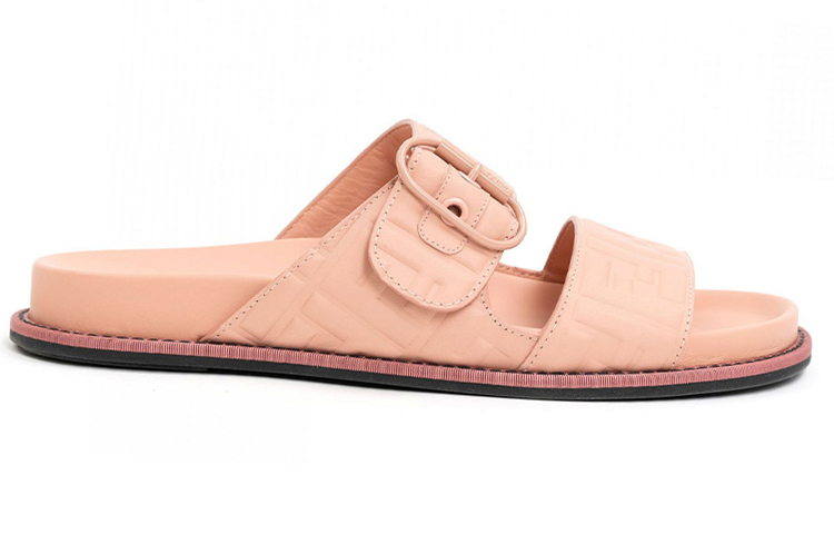 (W) Fendi Leather Open-Toe Buckle Round Toe Flat Pink 'Fashion Slide' 圖 2