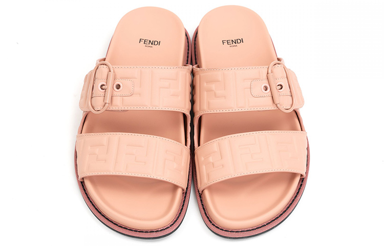 Lookbook (W) Fendi Leren Open-Teen Buckle Platte Roze ''Fashion Slide'' Sandalen 8X6749A9TBF19C0